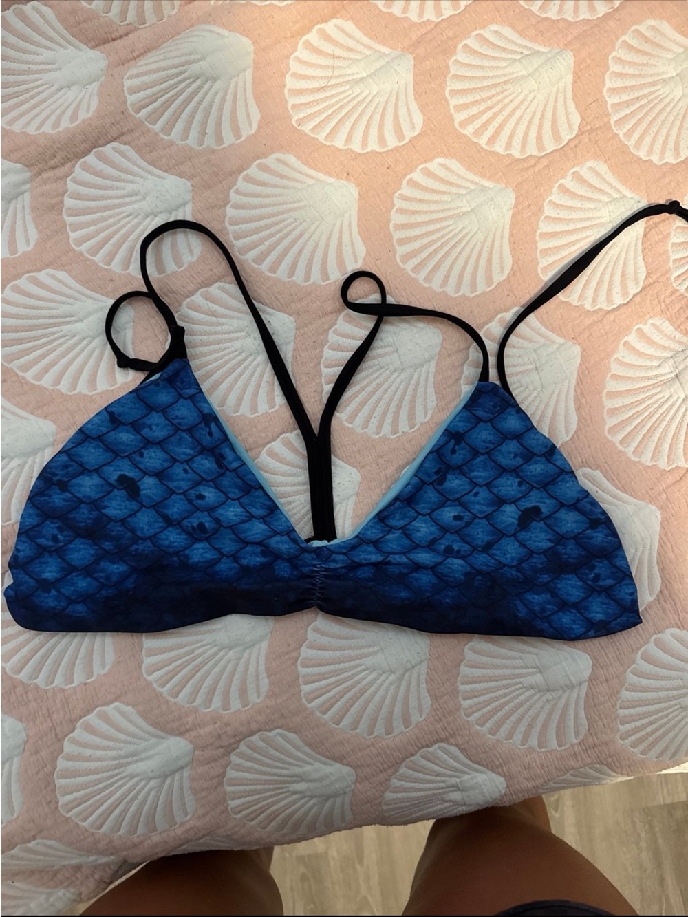 Pelagic Blue Scaled Triangle Bikini Top with Black Straps